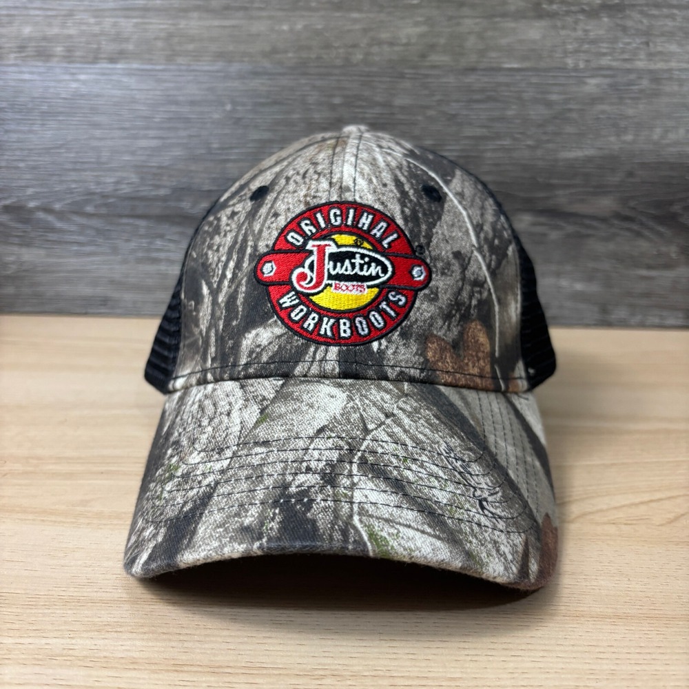 Justin Boots‎ Hat Cap Snap Back Brown Camo Camouflage Work Workboots